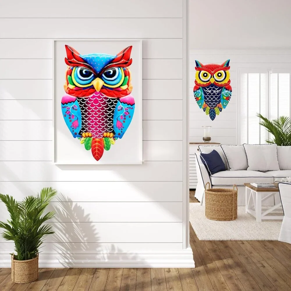 Metal Owl Wall Art 13.8 Inch 3D Garden Decor for Outdoor‎ Patio Fence Backyard